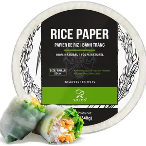 Rice Paper, White Rice Paper Wrappers, 1 Pack, 34 Sheets-Fresh Spring Roll Wrappers & Dumplings, Non-GMO, Gluten-Free, Low Carb, Vietnamese Rice Wraps (Round, 22cm)