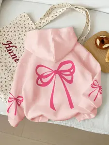 Bow Print Graphic Hoodie for Women, Casual Long Sleeve with Drawstring, Ideal for Spring & Winter, Comfortable and Stylish, Easy to Match Any