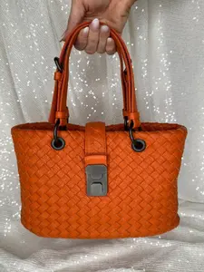 Pre-owned Bottega Veneta Leather tote bags Orange Capri Tote Intrecciato Nappa