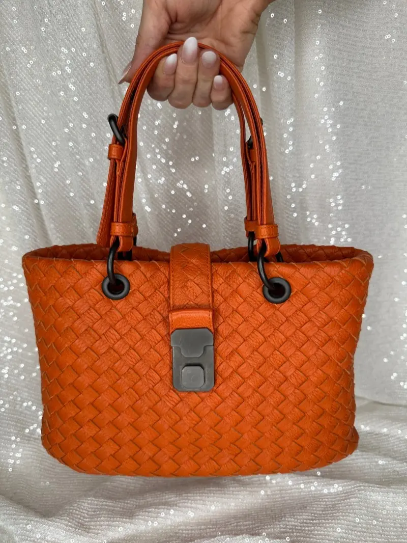 Pre-owned Bottega Veneta Leather Tote Bags Orange Capri Tote Intrecciato Nappa