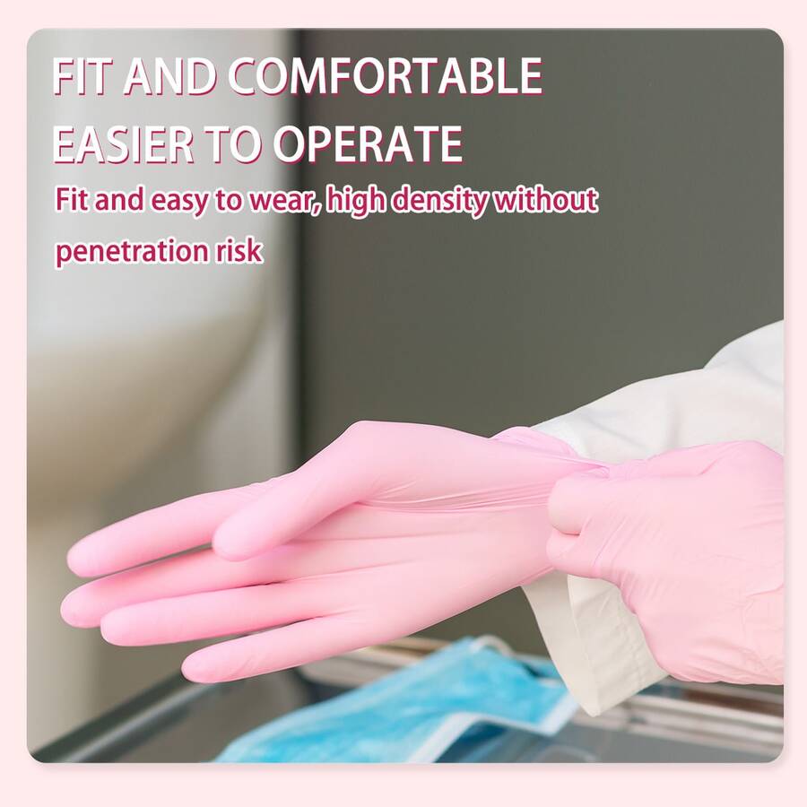 Baby Pink Gloves Disposable Latex-Free Food For Cooking Cleaning Household Pet Care Beauty Spa Pink Nitrile Gloves Powder Free Disposable Latex Free (100/Ct Box)
