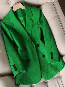 【Plus Size】 Women's Solid Color Double Button, Elegant Fashion Casual Comfy Solid Textured Blazer for Work Office Business, Ladies Outerwear Clothes for All Seasons, Womenswear