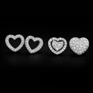 Loving Heart Zirconia Stud Earrings For Women Girls Silver Color Metal Crystal Ears Accessories Wedding Jewelry Gifts