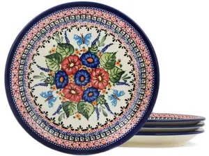 Polish Pottery 4-Piece Set of Luncheon Plates Spring Splendor