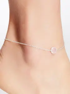 Dazzling Rose Crystal Briolette Silver Tone Anklet