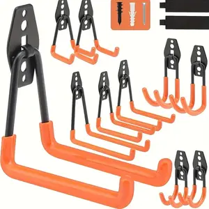 Upgraded 12-Piece Heavy Duty Utility Steel Garage Storage Hooks Wall Mount Organizers for Power Tools Ladders Bulk Items Bicycles Orange with Anti-Rust Coating and Non-Slip PVC Sheath