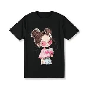 100% Cartoon Cute Printed Short Sleeve Round Neck T-Shirt, Summer New, Loose Fit, for Women