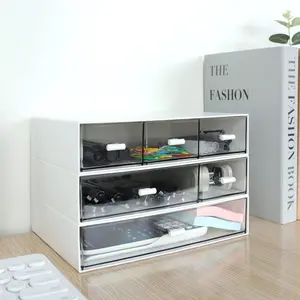 Desk Organizer, 3 Tier Stackable Desk Organizer with Drawers, Plastic Storage Drawers, Makeup Desktop Drawer Organizer, Desk Organizers and Storage, Desk Organization - 6 Drawers (White)