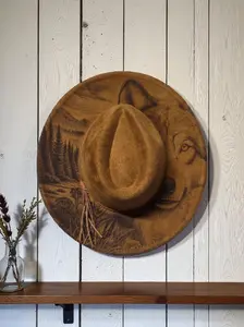 Frontier Spirit Etched Rancher Cowboy Hat Wolf Vegan Suede Engraved Adjustable with Drawstring Classic Silhouette Sun-Ready Statement-Making