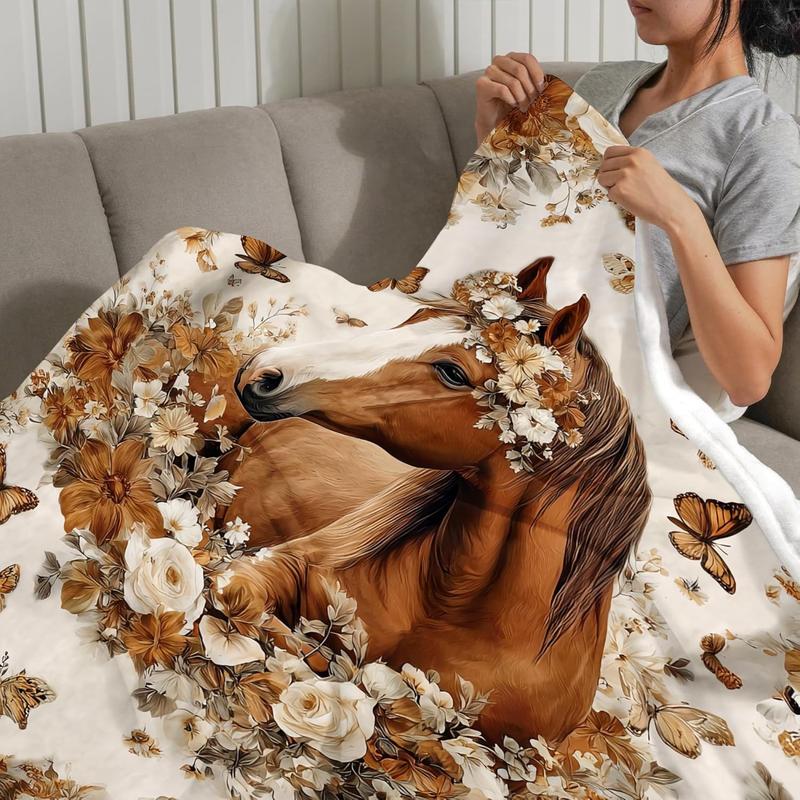 Horse Throw Blnaket Gifts for Women Girls Kids Adults, Super Soft Funny Vintage Brown Horses Blanket Gifts for Horse Lovers, Warm Cozy Plush Flannel Throw Blankets for Couch Bedding