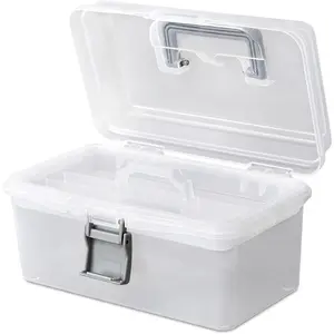 Portable Tackle Box Organizer with Handle – Clear Waterproof Plastic Storage Case with Removable Tray for Fishing Gear, Tools, Craft Supplies, Makeup, Hair Accessories – Compact Travel Tool Box for DIY & Outdoor Use, fishing box