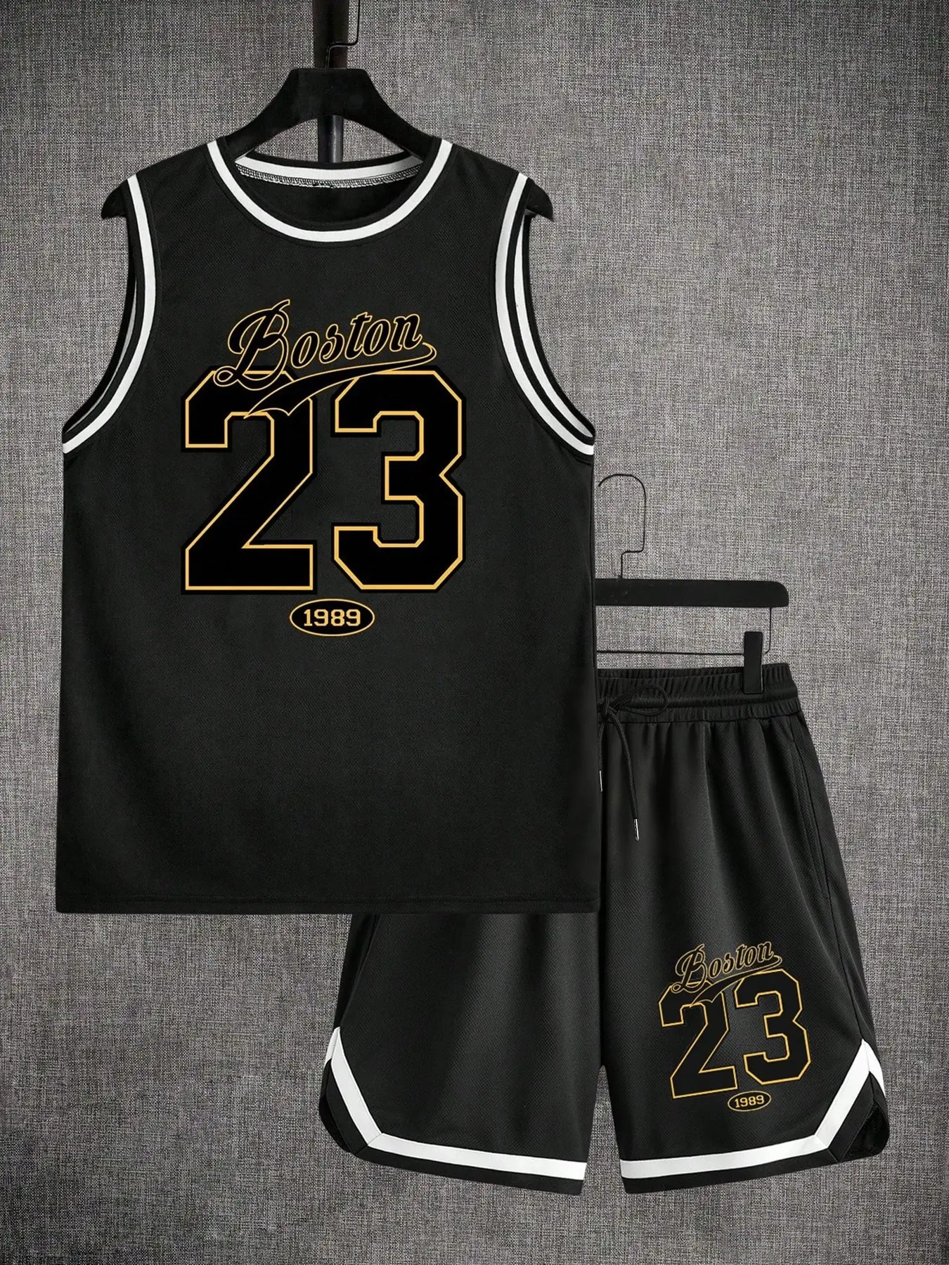 Black & Gold Boston #23 Basketball Jersey Set, Breathable & Quick-Dry Sleeveless Jersey with Shorts, Men’s Uniform for Basketball Games, Gym Workouts, Daily Wear & Street Style, Workout Sportswear, Gym Athletic Clothes, Fitness Outfits