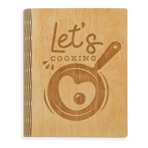 Woxteed A5 Wooden Blank Recipe Book to write in (7.5 x 6 inch) - Cook Book with 80 sheets for handwritten recipes - Hardcover family kitchen journal and recipe keeper
