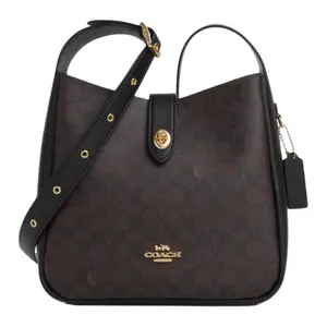 COACH Hadley 25 Logo-Embellished Faux Leather Crossbody Bag in Walnut and Black for Women