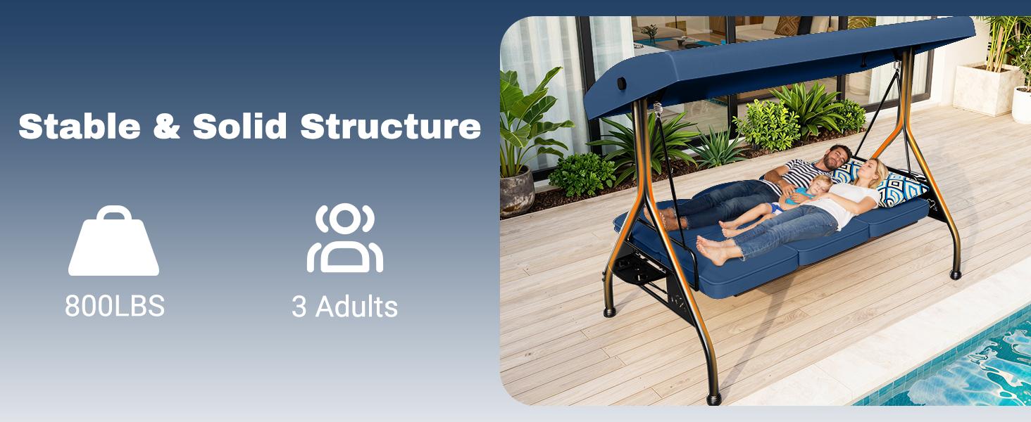 【SohoChic】ZZWHOM 3 Seat Outdoor Porch Patio Swing 800lbs 2-in-1 Glider Chair with Adjustable Canopy & Removable Cushion, Durable Outdoor Design,home decor,camping essentials