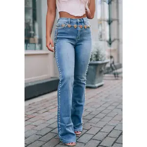 Dusk Blue Pearl Boot Cut Denim Jeans
