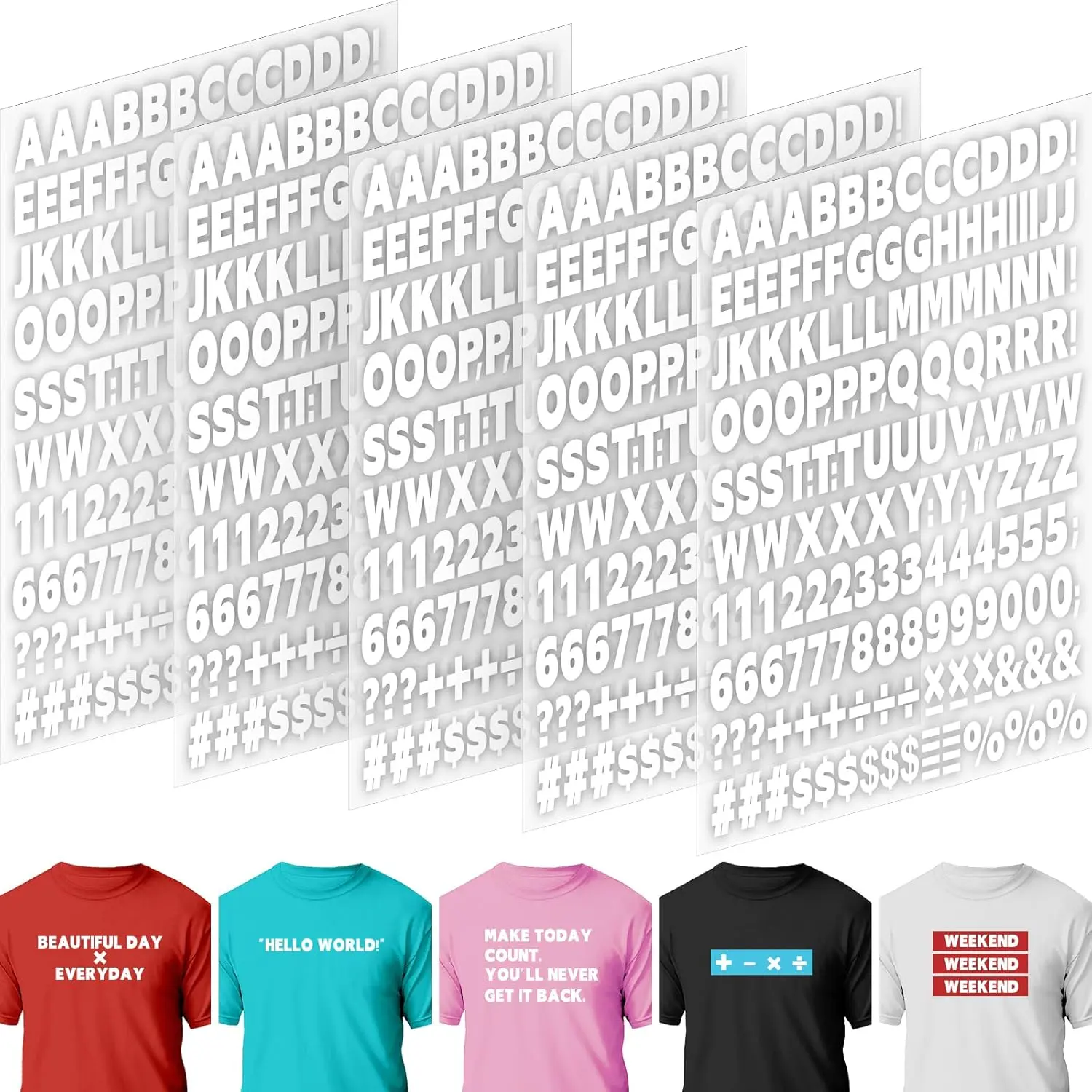 5 Sheets 830 count Iron on Letters and Numbers for Clothing, 1 Inch Iron on Vinyl Letters with A-Z Heat Transfer Letters 0-9 Iron on Numbers PU Alphabet Stickers for T-Shirt Printing DIY Craft, White