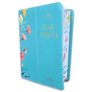 Biblia para Mujer Portatil 12 puntos RV1960 imit piel flores turquesa con canto floral
