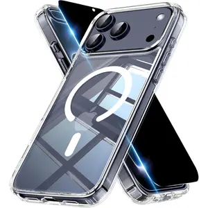 Magnetic for iPhone 17 Pro Max Clear Case with Privacy Screen Protector [Non-Yellowing] Shockproof Slim Cover Compatible with MagSafe Magnetic for iPhone 17 ProMax 6.9" 5G Cover-Transparent