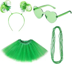 Women Tutu Costume Set Include Headband Necklace Sunglasses 5 Layered Multicolor Tulle Skirt for PartyGift.