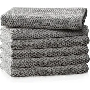 Barista Towel, Microfiber Cleaning Cloths, Espresso Machine Accessories for Coffee Bar, Steam Wand, Countertop, Milk Frother, Coffee Bar Accessories, 12"x12", 6 Pack, Grey