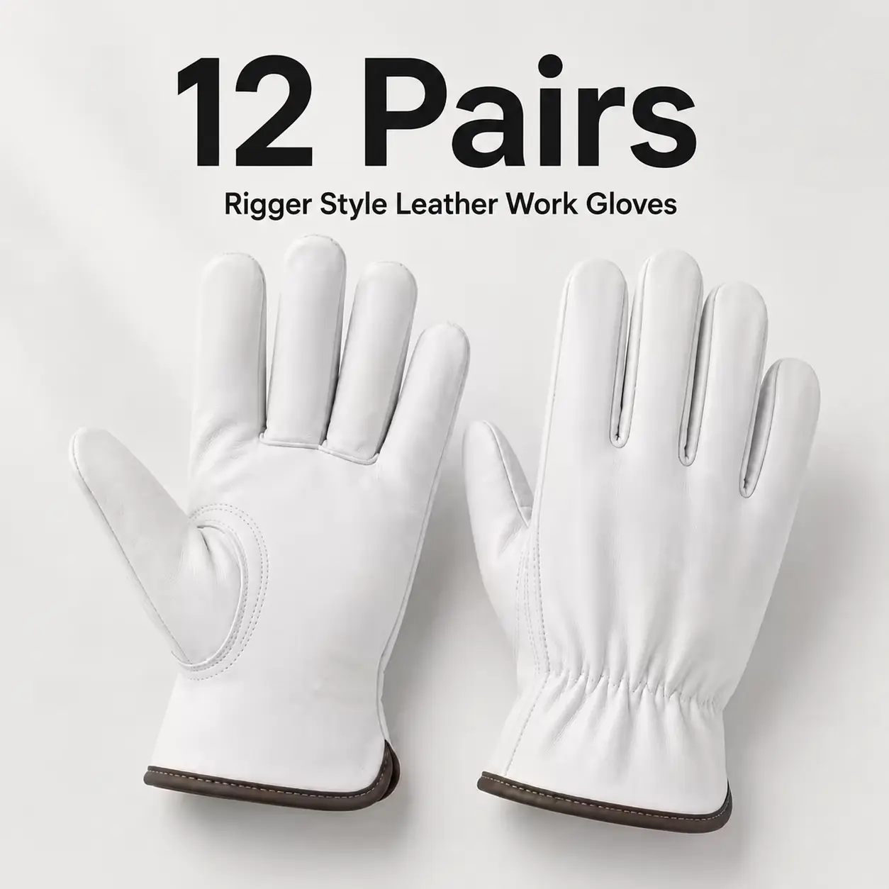 PAKNADA 12-Pair Regular Full Finger Goatskin Leather Heavy Duty Protective Work Gloves - Durable Grip, Safety Gear for Construction, Landscaping, Outdoor Jobs, Secure Grip