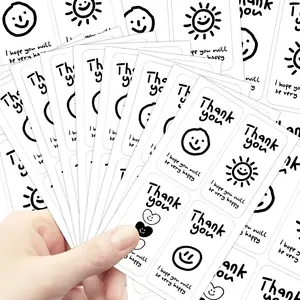 100pcs/200pcs Rectangular Thank You Stickers, Smile Emoji Design, Mini Size, Reusable, No Residue, Ideal for Gift Packaging, Handmade Crafts