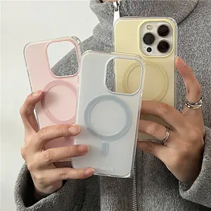 Cream Powder Blue Yellow Frosted Magnetic Phone Case for iP16pm New IP15pro Full Cover IP14 Drop Protection IP13 Case Protective Smartphone