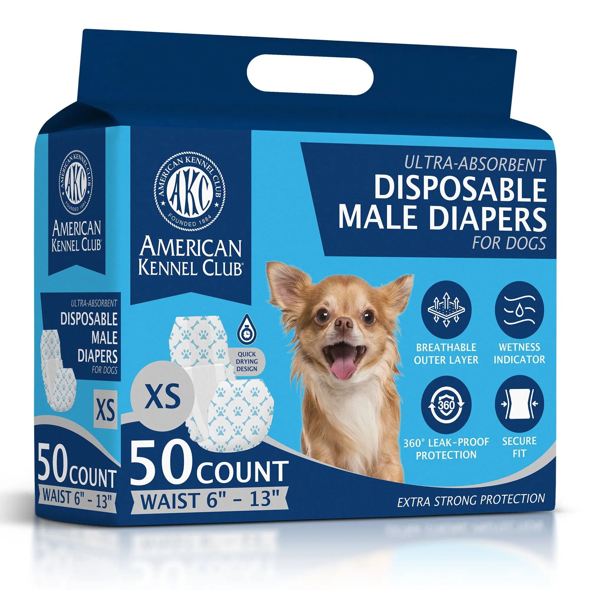 American Kennel Club Male Dog Wrap Diapers, Disposable, with Wetness Indicator, Fast-Absorbing Core American Kennel Club Male Dog Wrap Diapers, Disposable, with Wetness Indicator, Fast-Absorbing Core