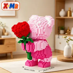 Romantic rose bear building block toys 1862pcs, gift for couples and friends