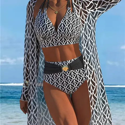 Women's Fashion Split Three-Piece Swimsuit, Stylish Swimwear Set, Summer Swimsuits, Fashion Beachwear Swimwear, Bathing Suits, Perfect for Beach & Pool, Comfortable & Trendy Design