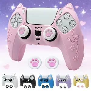 Cute Skin Protection Case for Playstation5 Controller, Includes 1 Handle Cover and 2 Custom Thumb Grips, Perfect Accessory Set