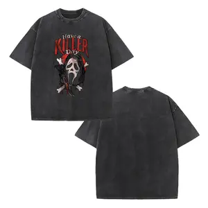Killer Day Ghost Face Vintage Washed T-Shirt Oversized Horror Graphic Streetwear Tee