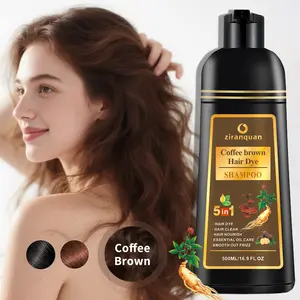 Coffee Brown Hair Dye | 5-in-1 Ginseng Shampoo | 15-Min Fast Color | 3-Month Color Lock | Ammonia-Free | For Men & Women Haircare