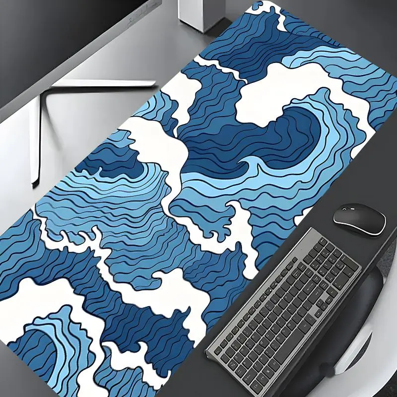 Abstract Wave Pattern Mouse Pad, Rectangle Gaming Mouse Pad, Non-slip Rubber Base Mousepad, Desk Keyboard Mat for Home Office Game Room, Aesthetic Desk Accessories, Gaming Desk Accessory