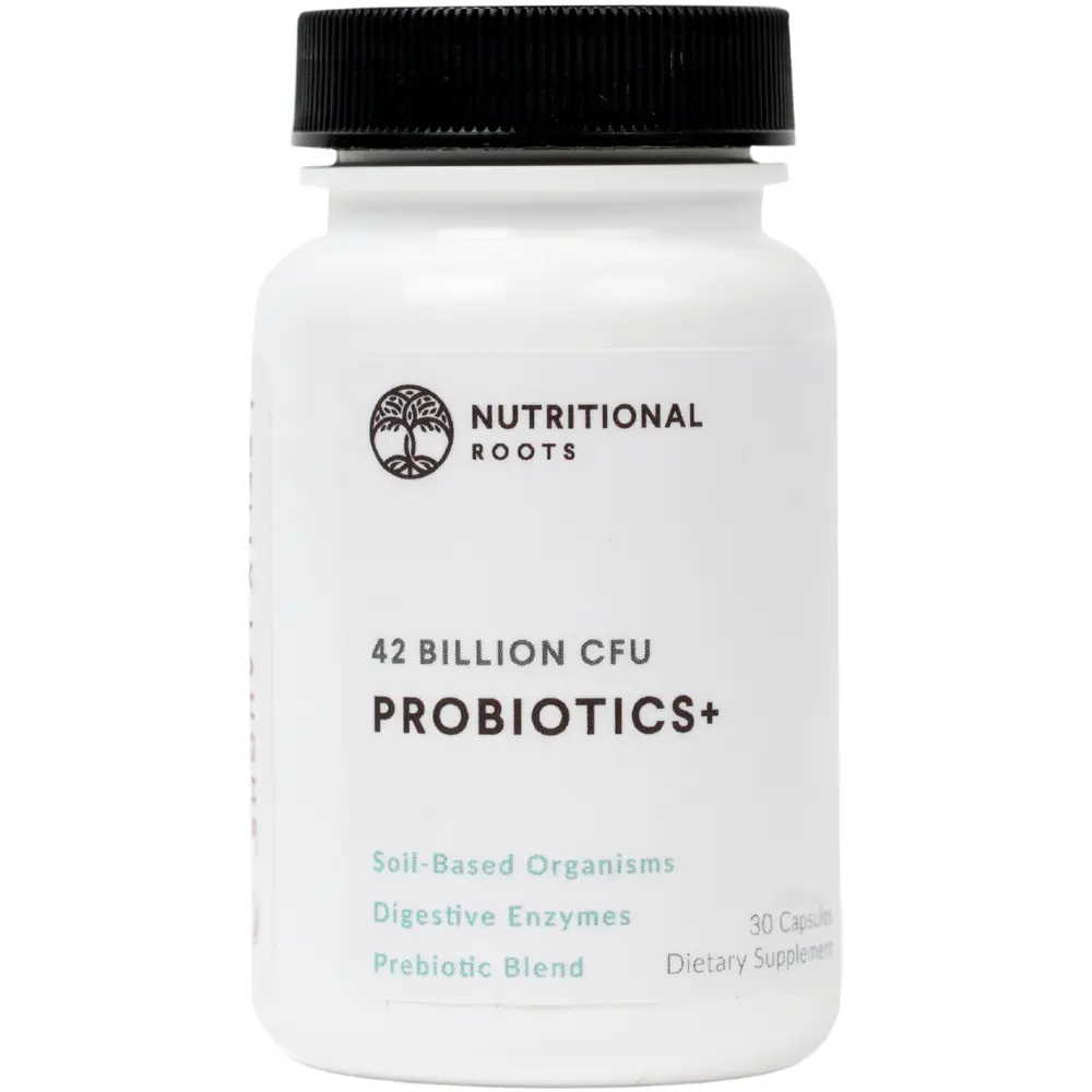 Nutritional Roots Probiotics+ Capsules | 42B CFU SBO Probiotics & Prebiotics Supplement - Delayed Release - Digestive Enzymes & Organic Botanicals - Vegan Gut Health & Bloating Support - 30 Capsules