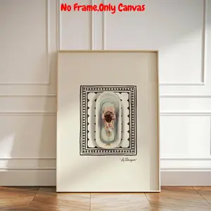 Vintage Bathroom Pattern Unframed Artistic Painting Print, 1 Count Modern Bathroom Wall Art, Wall Decor for Home Living Room Bedroom Study Room, Ornaments