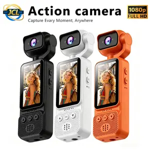 Portable Vlogging Camera with 180° Flip Lens and Screen, Compact Mini Camera for Selfies, Travel and Daily Recording, Fill Light, (Sunset Orange)