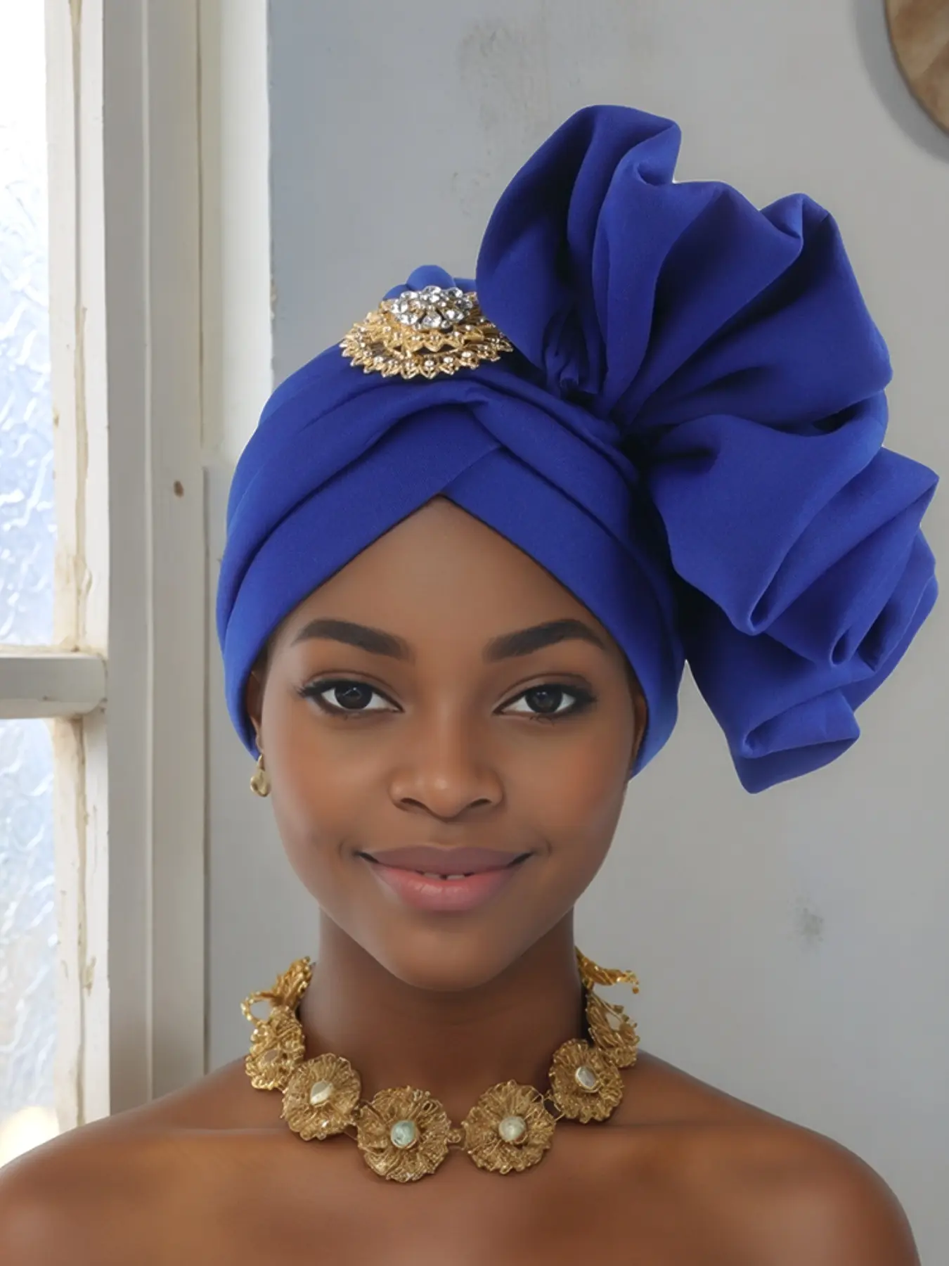 Elegant Folded Headscarf Cap, Luxurious Vintage Style, Rhinestone Embellished, Perfect for Parties and Fashionable, Turban Hijab