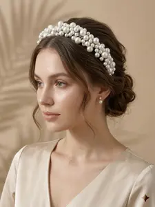 Women's French Vintage Faux Pearl Beaded Hairband, Handmade Wraparound Headpiece, Elegant Bridal Wedding Party Accessory