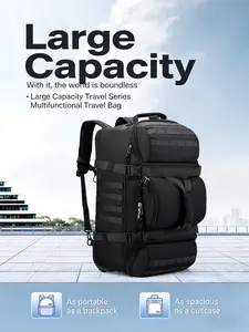 Large Capacity Foldable Travel Bag Unisex Oxford Cloth Pull Wheel Backpack Multifunctional Luggage Bag Hiking Moving Fishing Outdoor City Fitness Plain Color