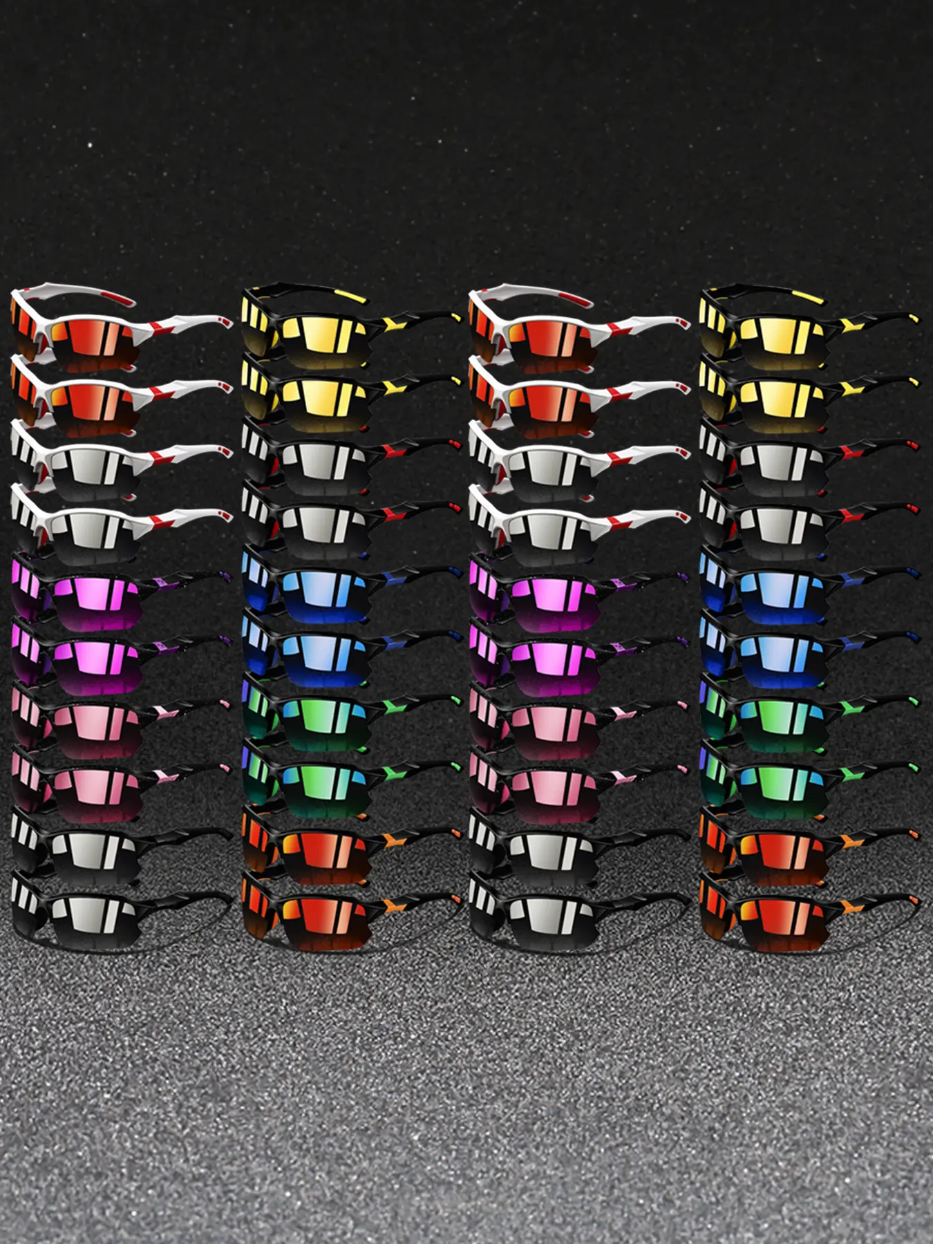 40 pairs of the latest unisex clashing colors semi-frame sports sunglasses, available in multiple colors. Equipped with UV400, various outdoor activities, combining fashionable design with practicality and aesthetics, Sunglasses for Sports