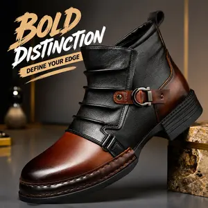 Men's New High-top Casual Leather Shoes Fashionable Versatile Boots Two-tone Personality Trendy Casual Shoes Four Seasons SpringStatements