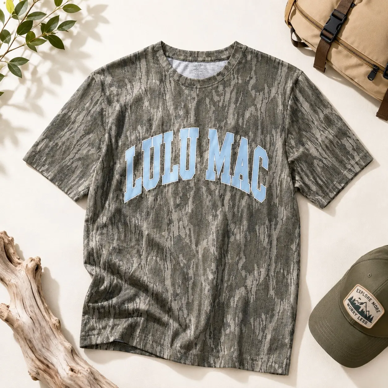 Mossy Oak Camo Lulu Mac Bottomland  Logo Camouflage Washed Out T-Shirt