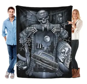 Interesting Skull Pattern Blanket Durable Multi-Sized for Indoor Beds Sofas Home Decorations Ideal Birthday Gift Exquisite Patterns Odd Atmosphere
