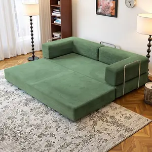 76-inch Cloud Floor Sofa Bed High-quality Corduroy Fabric Convertible with Pillow Backrest & Armrests for Living Room & Bedroom Trundle Bed