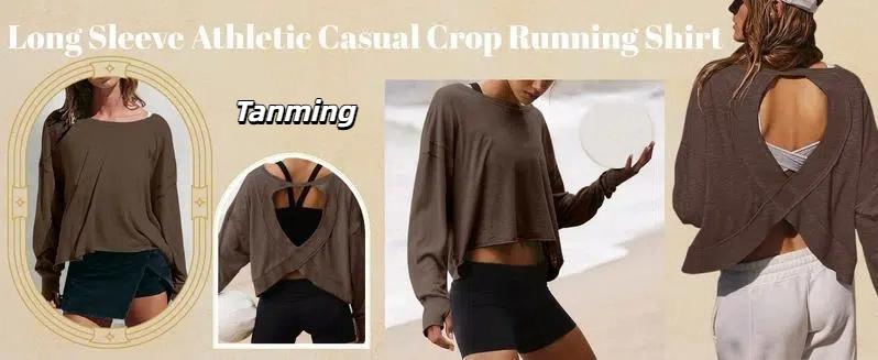 Mundoven Womens Open Back Workout Top Long Sleeve Athletic Shirts Casual Crop Running Tee Y2k Yoga