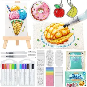 Magic Foam Texture Painting Kit 56 pcs 3D Puffy Paint Set with 32 Foam Papers 12 Acrylic Markers DIY Art Gift for Kids Boys Girls
