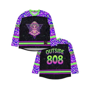Rave Hockey Jersey, Alien Mushroom Trippy Shirt, Neon EDM Festival Clothing