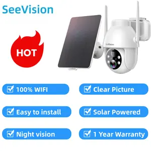 SeeVision Solar WIFI White Security Cameras ，PIR Motion Wireless Outdoor,1080P HD Clear PictureSiren, Color Night Vision, 2-Way Talk, SD/Cloud Storage，1 Year Warranty